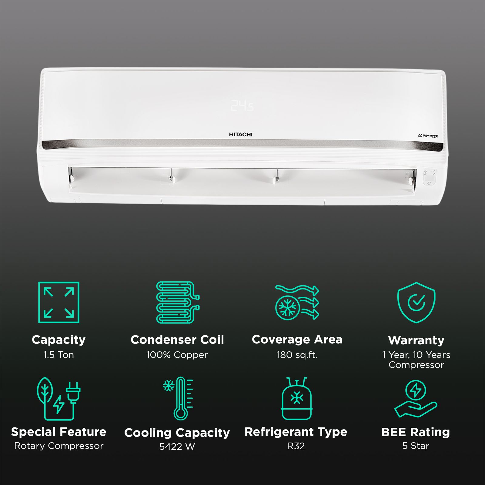 Buy HITACHI Yoshi 5700XXL Convertible 1.5 Ton 5 Star Invertor